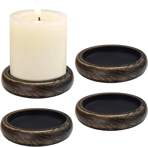 Vista 11 de Juego de 2 portavelas para velas de pilar, plato de vela de madera de granja, soporte de vela de madera rústica, bandeja de velas decorativa