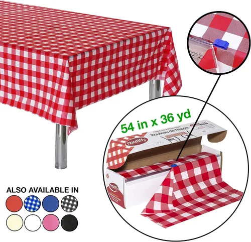 Vista 2 de Neatiffy Rollo de mantel de plástico desechable Mantel impermeable de 54 pulgadas x 108 pies Mantel para mesas rectangulares, cuadradas