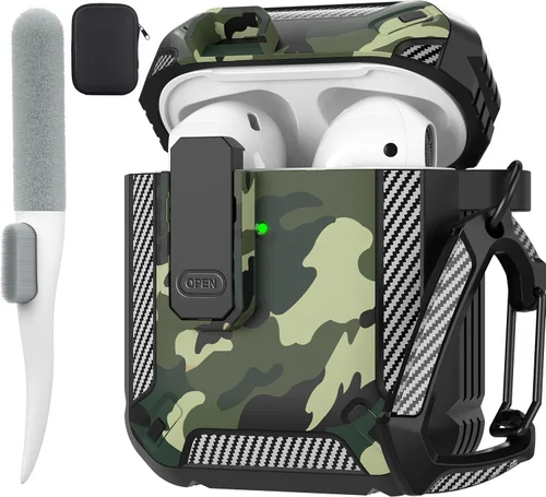 Vista 26 de Maxjoy Funda para AirPods Pro 3 2025, MagSafe compatible con bloqueo automático, funda protectora a prueba de golpes con soporte para teléfono