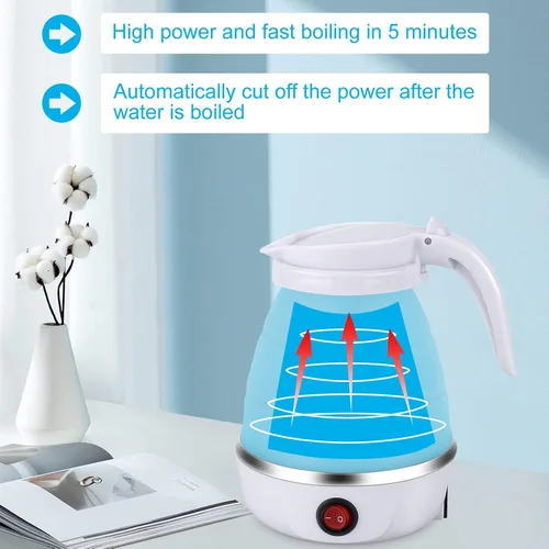 Vista 3 de Hervidor Eléctrico Portátil de Tamaño de Viaje, 600ML Pequeño Plegable para Té y Café con Tazón y Tazas Colapsables, 5 Minutos de Agua en Ebullición