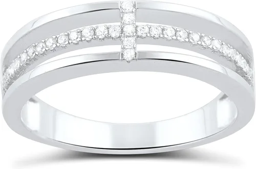 Vista 2 de SILVERCLOSEOUT Anillo cruzado lateral de plata de ley con circonita (talla 4-10)