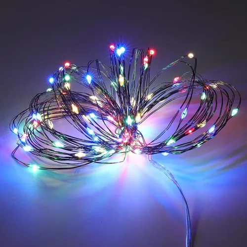 Vista 5 de Remagr 4 paquetes de luces de hadas navideñas de cadena, luces LED de alambre verde impermeables, funciona con pilas, con control remoto, 8 modos
