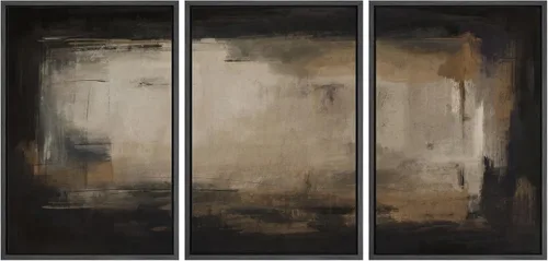 Vista 262 de SIGNFORD - Set de obras de arte en lienzo enmarcado para pared, ilustraciones abstractas de neblina del desierto en tonos neutros beige y marrón