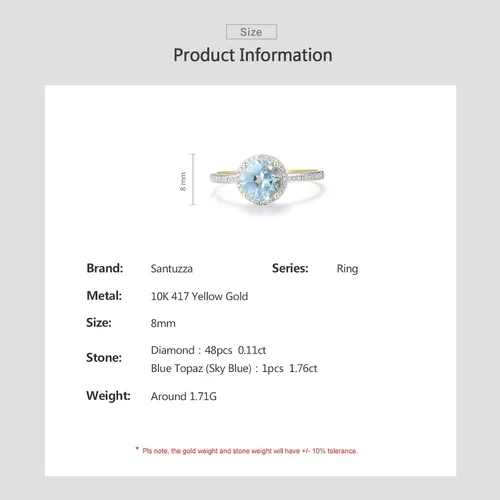 Vista 4 de Santuzza Anillo de oro macizo de 10 quilates con piedras preciosas solitarias para mujer