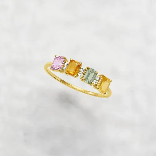 Vista 4 de Ross-Simons Anillo de zafiro multicolor de 140 quilates con detalles de diamante en oro amarillo de 14 quilates