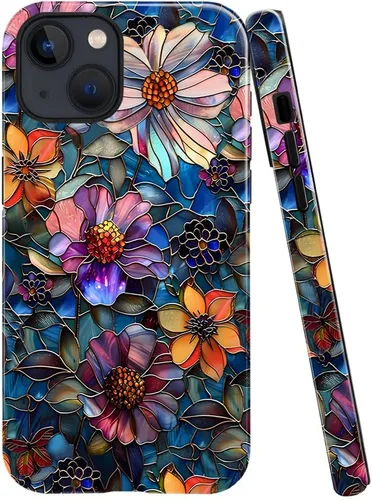 Vista 33 de Funda TnXee Compatible con iPhone 11, Funda Híbrida de 2 Capas de Prevención de Caídas con Arte Floral Colorido para Niñas y Niños