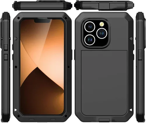 Vista 4 de Funda para iPhone 12 Pro Max, funda protectora de cuerpo completo 360, resistente, a prueba de golpes, funda de metal de aluminio con protector