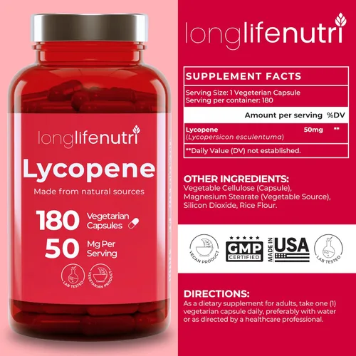Vista 2 de LongLifeNutri Licopeno 50 mg, extracto de tomate natural, 180 cápsulas vegetales