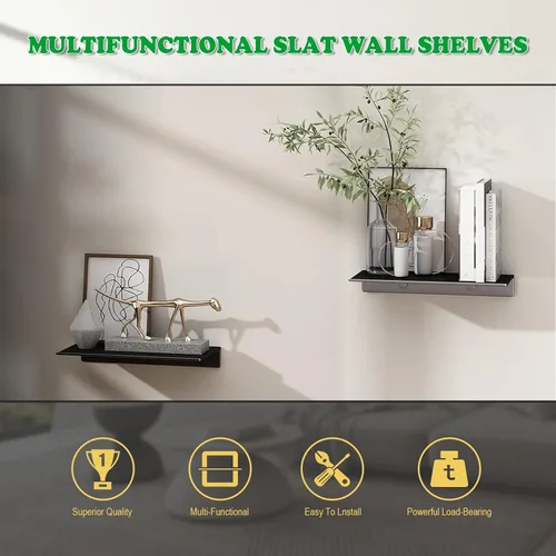 Vista 5 de Estantes flotantes de 8 pulgadas para pared, estantes de pared de metal, mini estante de exhibición para coleccionables, estantes flotantes negros