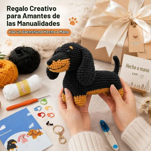 Vista 4 de Nikolle Kit de ganchillo de perro salchicha para principiantes, kit de Negro