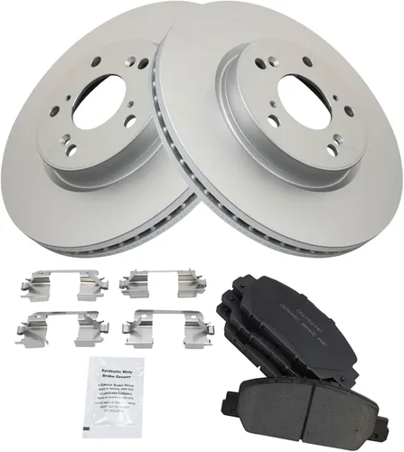 Vista 185 de TRQ Juego de pastillas de freno delantero y rotores con revestimiento de cerámica compatible con Jeep Compass Patriot 2017
