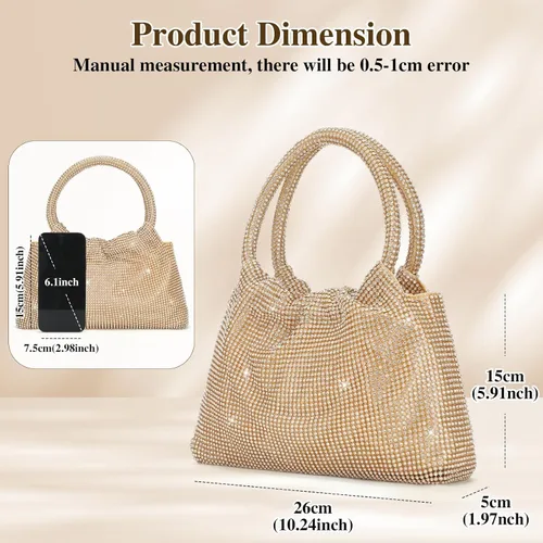 Vista 4 de Bolso de mano con diamantes de imitación para mujer, bolso de noche con diamantes brillantes, mini bolso de mano con purpurina para fiesta de noche