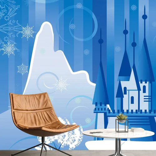 Vista 14 de IDEA4WALL Adhesivo mural removible para pared, diseño de castillo mágico de nieve y ciencia ficción, arte moderno, paisaje decorativo para sala