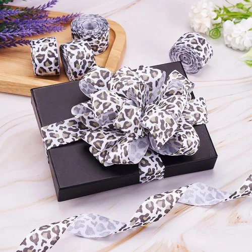 Vista 2 de Pandahall - 5 tarjetas de cinta de grogrén de leopardo de 1 pulgada / 0.984 in de ancho plano con estampado de leopardo salvaje para coser lazos
