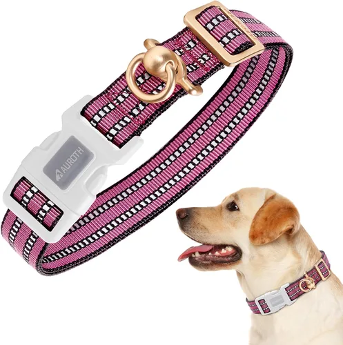 Vista 9 de Collar de perro Auroth para perros medianos y grandes, collar de perro reflectante, collares de perro de nylon suave ajustables con resistente