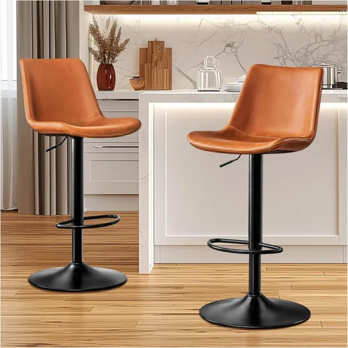 Vista 10 de STOOLINK Taburete de Bar Moderno Extra Grande con Asiento de Cuero de Microfibra - Altura Ajustable, Ergonómico de Servicio Pesado, Conjunto de Negro