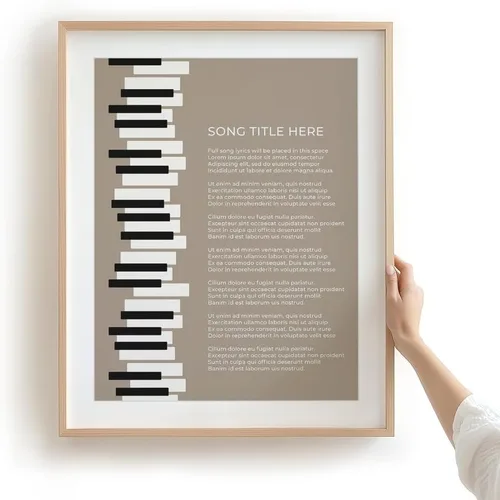 Vista 21 de Piano Keys Custom Songs Lyric Wall Art Print, Personalized Music Poster Blue 11x14" Black Frame