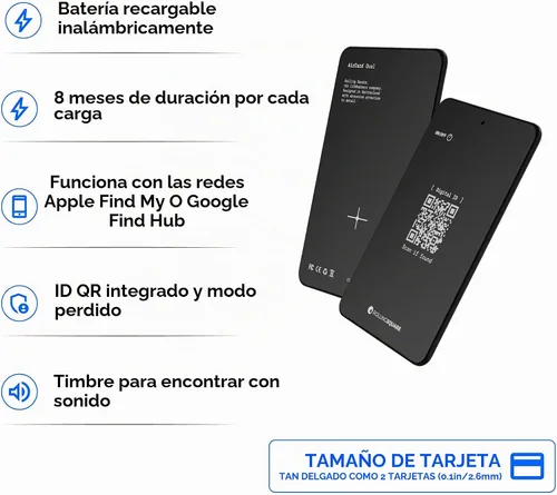Vista 2 de Rolling Square AirCard Dual - Rastreador de billetera Bluetooth - Compatible con Apple iOS Find My y Google Android Find Hub - Carga inalámbrica