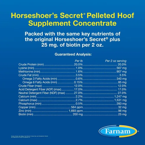 Vista 5 de Farnam Horseshoer's Secret Pelleted Hoof Supplements Concentrado, fórmula económica con 25 mg. de biotina por porción de 2 oz, 3.75 libras