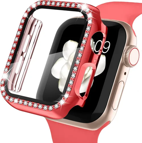 Vista 13 de Recoppa funda para Apple Watch con protector de pantalla con cristales brillantes y diamantes de imitación, ultrafina, funda con protección Negro