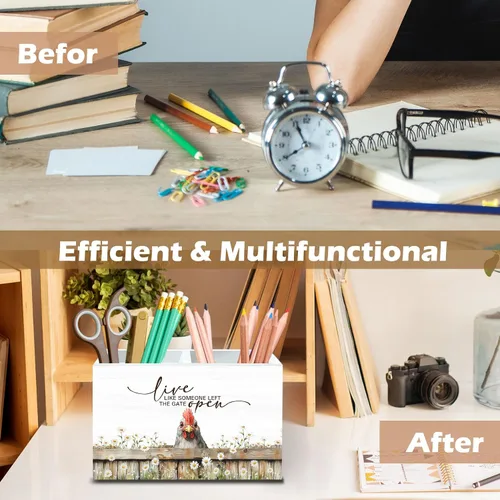 Vista 6 de DILSJ Organizador inspirador de 2 compartimentos para lápices, organizador para escritorio, amantes de los pollos regalos para mujeres, Live Like
