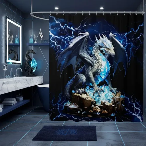 Vista 19 de Cortina de ducha de avión para niños, cielo azul y nubes blancas, juego de cortina de ducha para niños y adultos, cortina de baño moderna