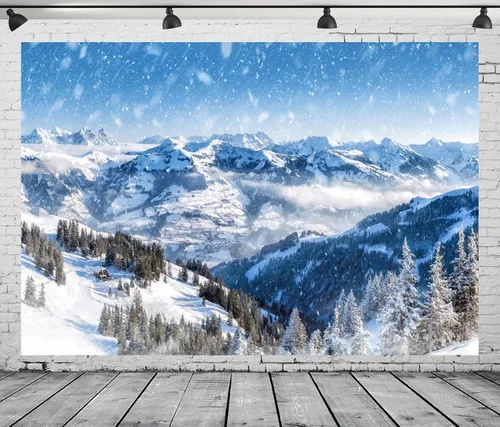 Vista 5 de BELECO Telón de fondo de escena de nieve de invierno de 8 x 6 pies, montañas, abetos, bosque, invierno, nevadas, fondo de nieve, Navidad, Año Nuevo