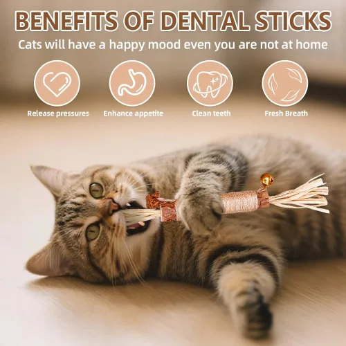 Vista 2 de Silvervine Natural Matatabi Bell Sticks - Juguetes masticables para gatos con golosina de algodón, cuidado de limpieza dental duradera