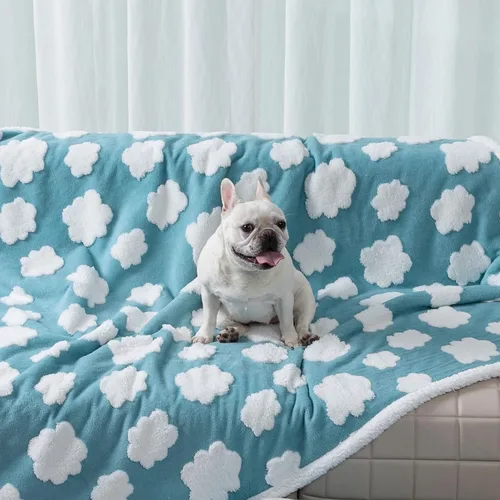 Vista 17 de Manta impermeable para mascotas, funda de cama para perro, sofá, elegante manta de jacquard para mascotas, para cachorros, gatos, lavable, Nube azul