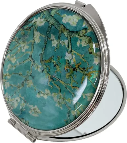 Vista 3 de Espejo de doble aumento compacto para maquillaje portátil, estilo cosmético, plegable, de bolsillo, diseño único de madreperla (flor de almendra)