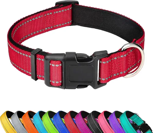Vista 9 de Collar reflectante para perro, ajustable de neopreno suave acolchado de nailon para mascotas con hebilla para cachorros y perros pequeños, gatos