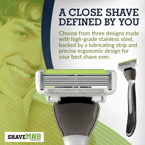 Vista 3 de ShaveMOB Kit de maquinilla de afeitar para hombre de 6 cuchillas (mango de cabeza flexible con 4 repuestos) (sin recortadora) - The Caveman Shaving