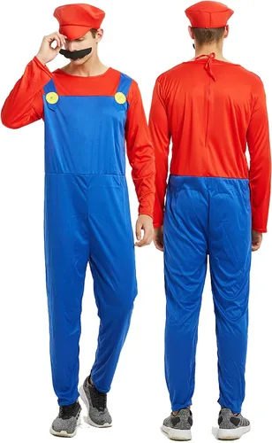 Vista 2 de VISVIC Super Costume Brothers - Disfraz de cosplay con sombrero de bigote para hombres, mujeres, adultos, niños y adolescentes