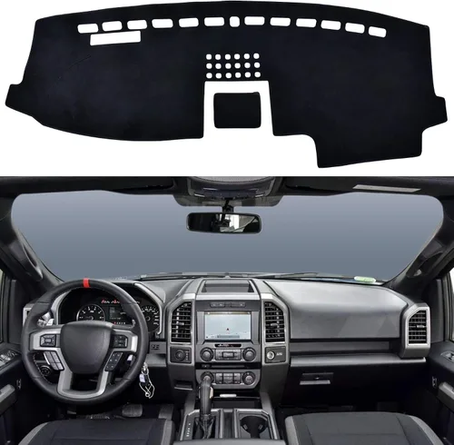 Vista 16 de SPEEDWOW Tapete para cubierta de tablero de instrumentos compatible con Ford F150 1997-2003 sin sensor climático/sensor de luz