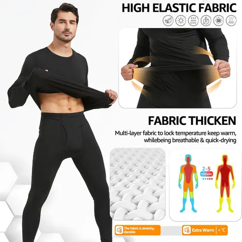 Vista 3 de UNIQUEBELLA Men's Thermal Underwear Sets Top & Long Johns Fleece Sweat Quick Drying Thermo Base Layer
