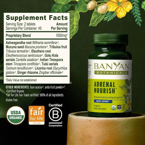 Vista 3 de Banyan Botanicals Nutrición suprarrenal orgánica - Suplemento de apoyo de cortisol y alivio del estrés - Apoyo de energía natural y fatiga