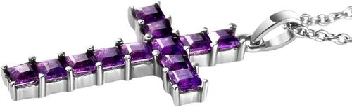 Vista 6 de Shop LC - Collar con colgante de cruz de amatista púrpura para mujeres y hombres, joyería religiosa, cadena de acero inoxidable, tamaño 20 pulgadas