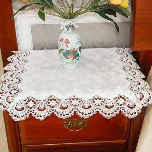 Vista 8 de Hsvanyr Manteles suaves bordados de encaje cremoso, bufandas para mesita de noche con exquisitas flores, vintage, shabby chic para bodas