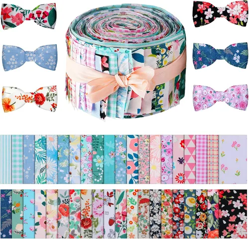 Vista 12 de 40 piezas de rollo de tela de algodón blanco de patchwork de Jelly, tiras de tela de algodón enrollables de 2.55 pulgadas, tela de patchwork