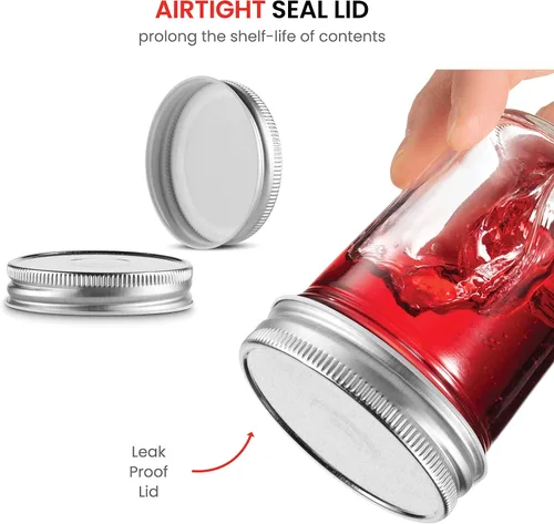 Vista 6 de Tarros de vidrio de boca regular, tarros de vidrio de 8 onzas (236.59 ml) con tapas de metal plateado herméticas para preparación de comidas