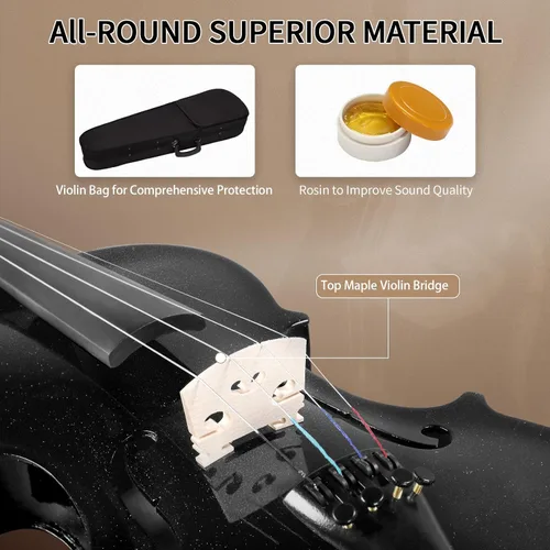 Vista 6 de Ktaxon Violín para principiantes y estudiantes, violines acústicos 4/4, kit de violín tamaño completo con estuche, arco, colofonia, para adultos