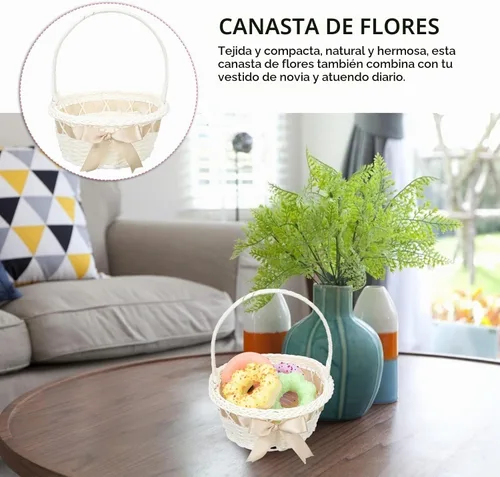 Vista 9 de Cesta de mimbre con asa, cesta de flores de ratán, huevos de Pascua, cesta de dulces para decoración
