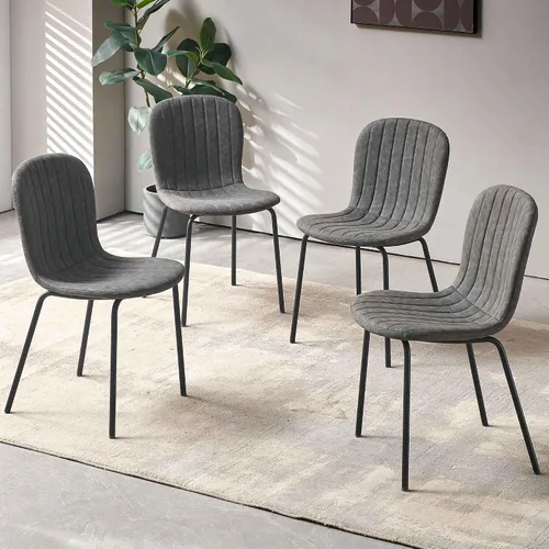 Vista 18 de Juego de mesa de comedor para 4, moderno juego de mesa de cocina de 5 piezas, mesa de comedor rectangular de 47 pulgadas y sillas vintage de piel