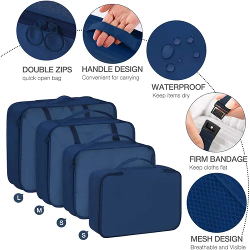 Vista 3 de Cubos de embalaje para maletas, cubos de embalaje con bolsa de zapatos, bolsa de cosméticos, bolsa de ropa, bolsas de accesorios, cubos de embalaje