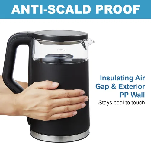 Vista 5 de Hervidor eléctrico, hervidor de agua de vidrio de ebullición rápida de 1500 W con control de temperatura, base de acero inoxidable inalámbrica