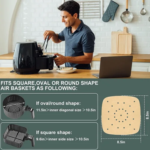 Vista 4 de 200 piezas de papel de pergamino para freidora de aire con revestimiento desechable de 8.5 pulgadas, perforado premium para freidora de aire