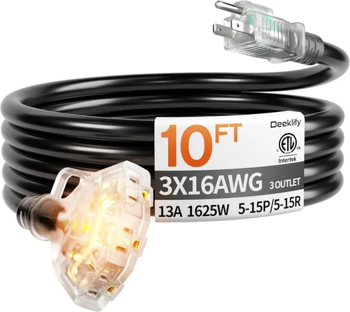 Vista 13 de Cable de extensión negro para exteriores de calibre 16 de 50 pies
