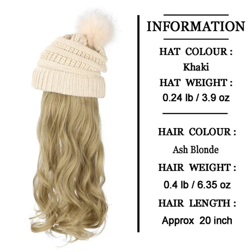 Vista 25 de AynnQueen - Gorro de invierno con extensiones de cabello desmontables para mujer.