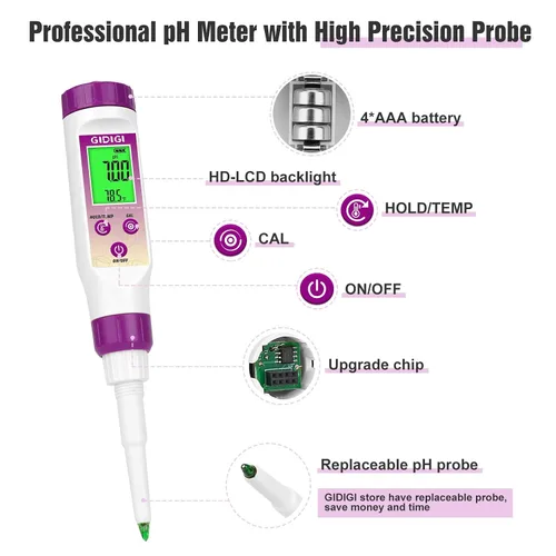 Vista 2 de Medidor de pH Digital Electrónico para Alimentos Probador de pH para Fermentación Kits de Solución de Calibración de Tampón de pH de 3*50ml Sonda