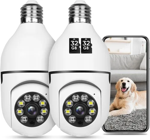 Vista 8 de UPULTRA 2PK - Cámara de seguridad de bombilla de luz, cámaras de seguridad inalámbricas de 360° para seguridad del hogar en interiores y exteriores